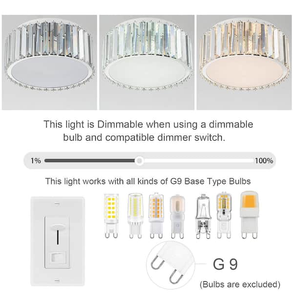 12 in. Modern 5-Light Round Silver Crystal Flush Mount Chandelier Wide