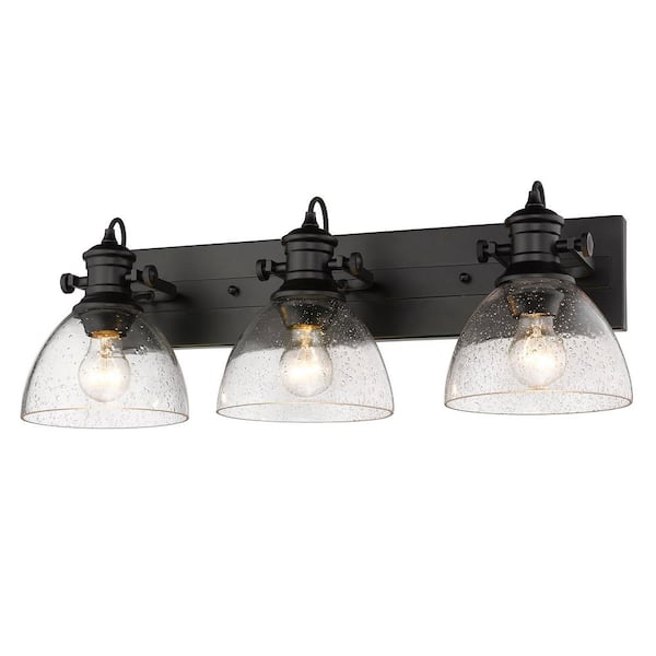 Hines 7 in. Black with Seeded Glass 3-Light Semi-Flush Mount