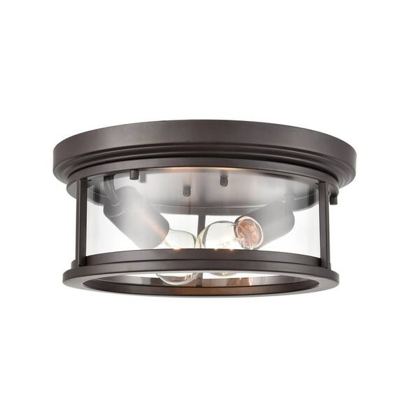 Bresley 2-Light 12 in. Powder Coat Bronze Hardwired Outdoor Flush Mount Light (1-Pack)