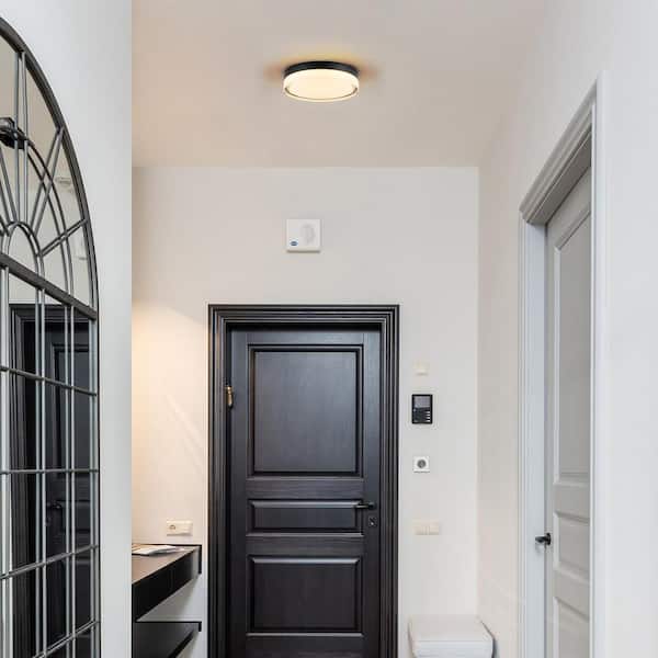 Geren 8.8 in. 23.5-Watt Modern Round Matte Black Integrated LED Flush Mount Light with Frosted Clear Glass Shade