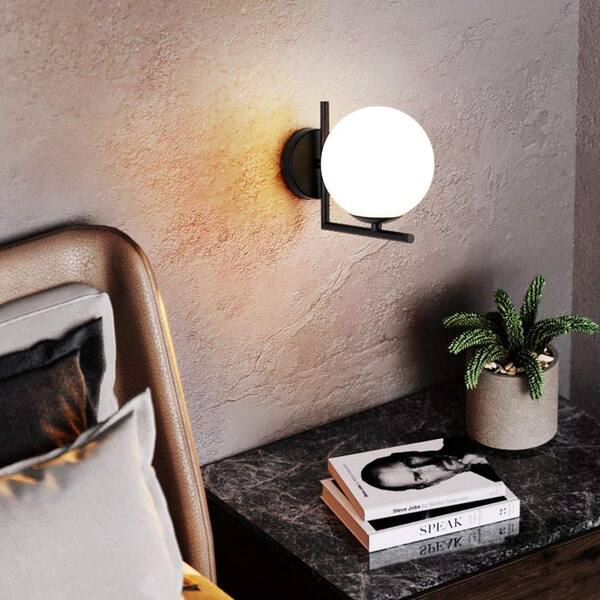 7.87 in.1-Light Black Modern Bathroom Vanity Wall Light with White Shade