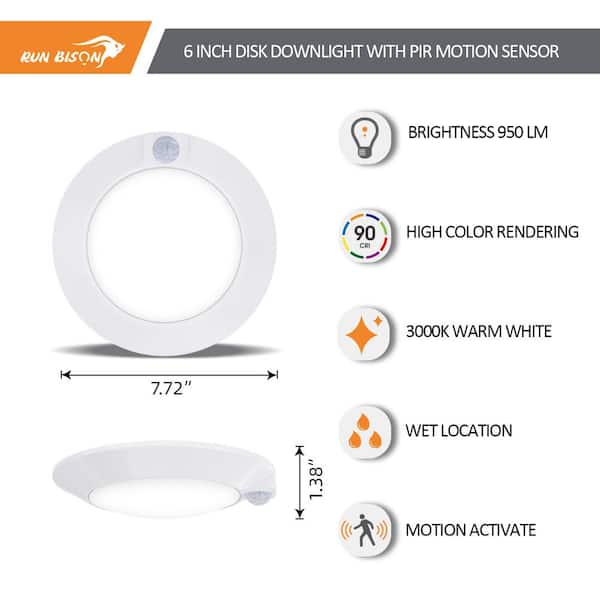 7.72 in. Integrated LED Flush Mount Indoor Motion Sensor Light 120V CRI90 10W 3000K, Closet Motion Sensor Light 24-Pack