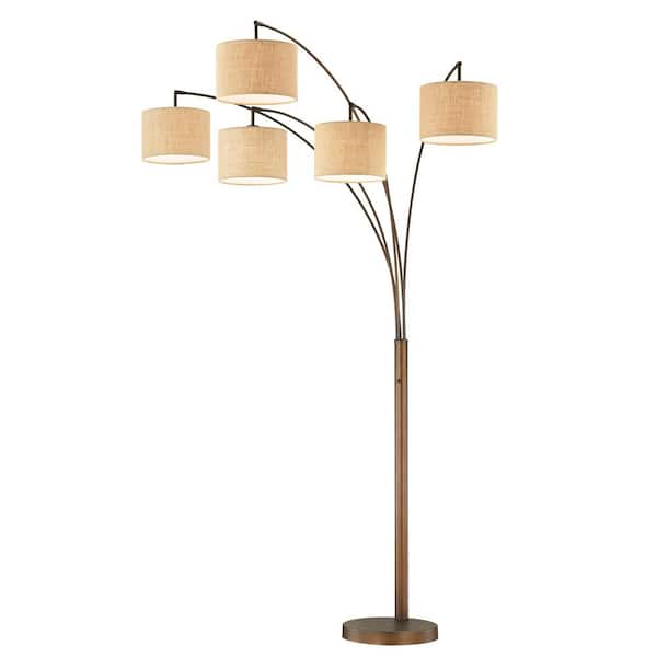 Lucianna 83 in. Antique Bronze 5-Arc LED Floor Lamp with Dimmer
