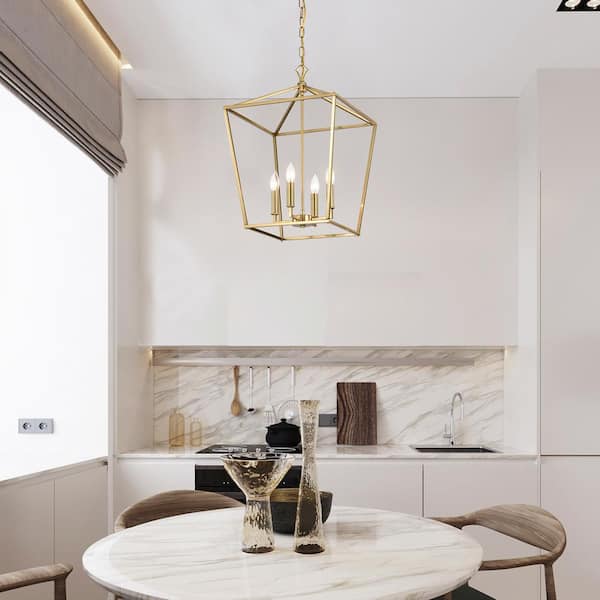 Renzo 4-Light 16 in. Gold Caged Lantern Modern Pendant