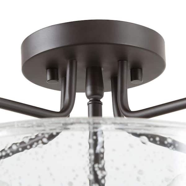 Modern Oil Rubbed Bronze Drum 12 in. 4-Light Semi-Flush Mount Ceiling Light with Seeded Glass Shade
