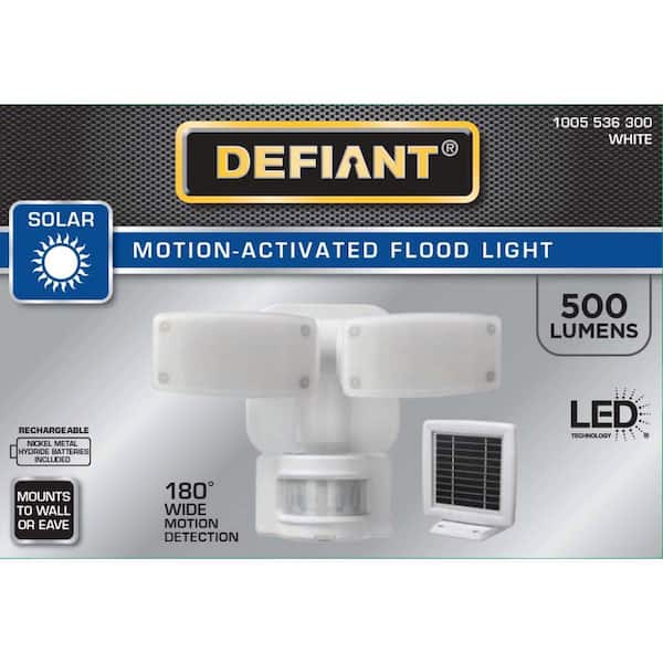 180-Degree White Motion Activated Solar Powered Outdoor 2-Head LED Security Flood Light 500 Lumens