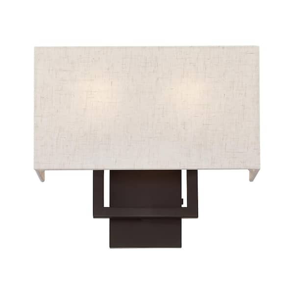 Pritchard 4.375 in. Bronze ADA Sconce with Hand Crafted Oatmeal Fabric Shade