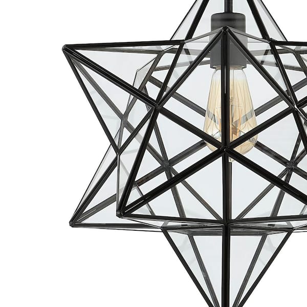 Ava 14.5 in. Black/Clear 1-Light Farmhouse Bohemian Iron/Glass LED Semi Flush Mount