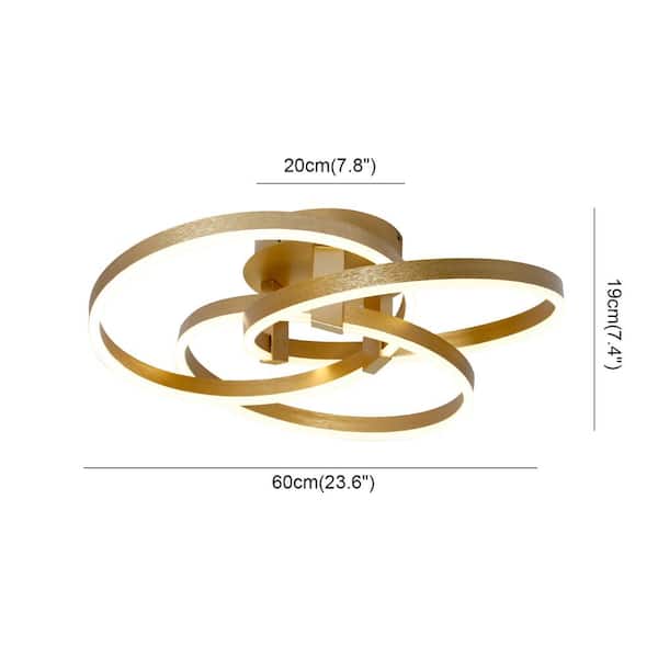 24 in. 3-Light Gold Dimmable Integrated LED Semi-Flush Mount