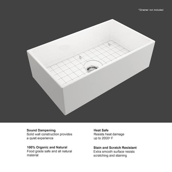 Farmhouse Apron-Front Fireclay 33 in. Single Bowl Kitchen Sink in White with Bottom Grid