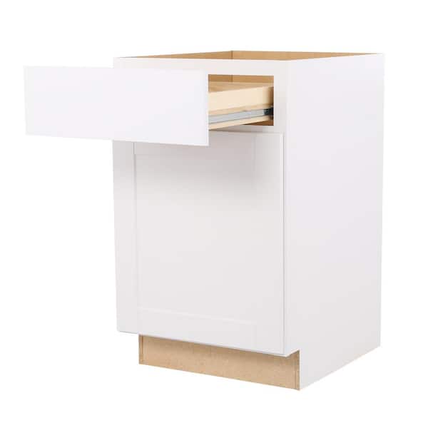 Shaker 24 in. W x 24 in. D x 34.5 in. H Assembled Base Kitchen Cabinet in Satin White with Ball-Bearing Drawer Glides