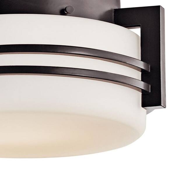 Pacific Edge 1-Light Architectural Bronze Outdoor Porch Ceiling Flush Mount Light with Satin Etched Glass (1-Pack)