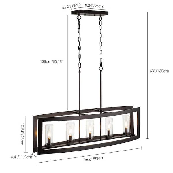 Sylvette 5-Light Oil Rubbed Bronze Kitchen Curved Island Chandelier with Glass Shade