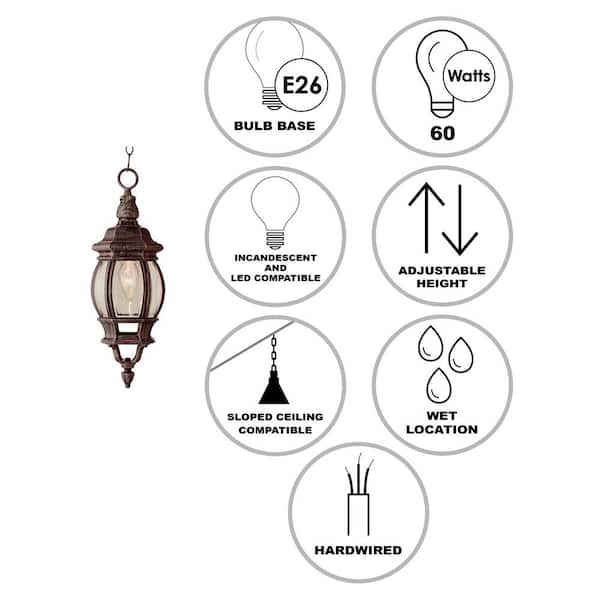 Parsons 1-Light Rust Hanging Outdoor Pendant Light Fixture with Clear Glass