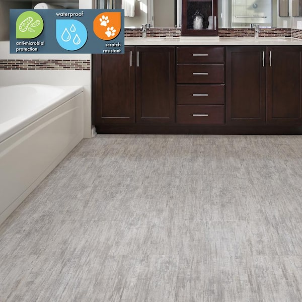 Brushed White 6 MIL x 16 in. W x 32 in. L Click Lock Waterproof Vinyl Tile Flooring (24.9 sqft/case)