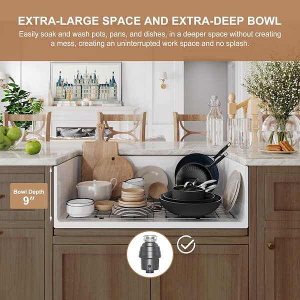 White Fireclay 30 in. x 20 in. Single Bowl Farmhouse Apron Front Kitchen Sink with Bottom Grid and Strainer