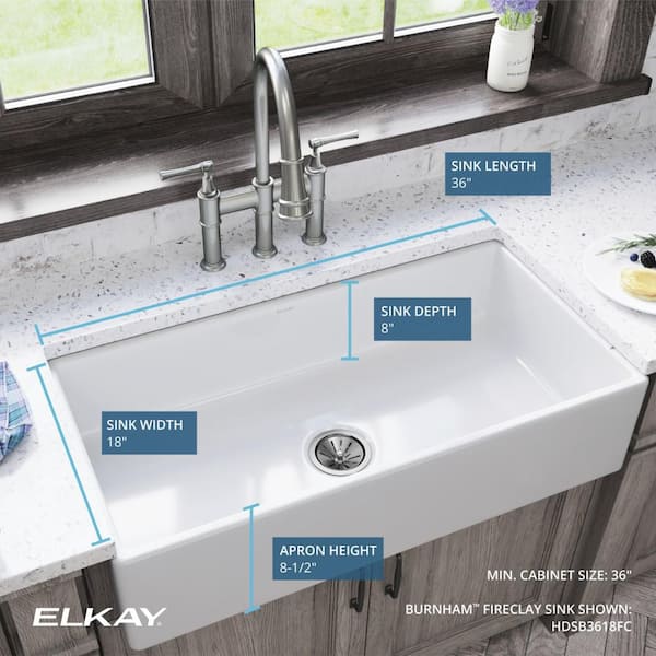 Burnham White Fireclay 36 in. Single Bowl Farmhouse Apron Kitchen Sink