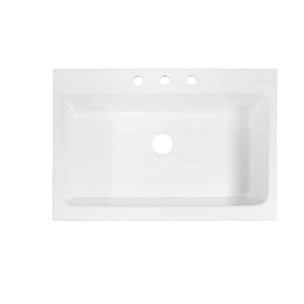 Josephine 34 in. 3-Hole Quick-Fit Drop-In Farmhouse Single Bowl Crisp White Fireclay Kitchen Sink with Strainer Drain
