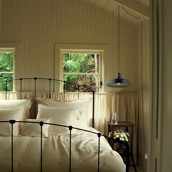 Barnyard 1-Light 16 in. Industrial Warehouse Matte Black Plug-In Pendant