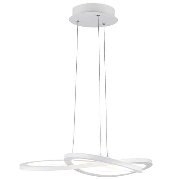 21 in. Integrated LED White Ringed Modern Pendant Light Fixture