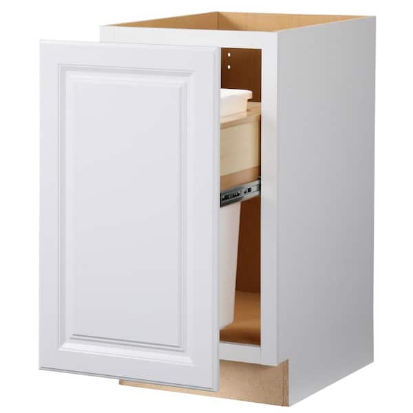 Hampton 18 in. W x 24 in. D x 34.5 in. H Assembled Pull Out Waste Bin Base Kitchen Cabinet in Satin White