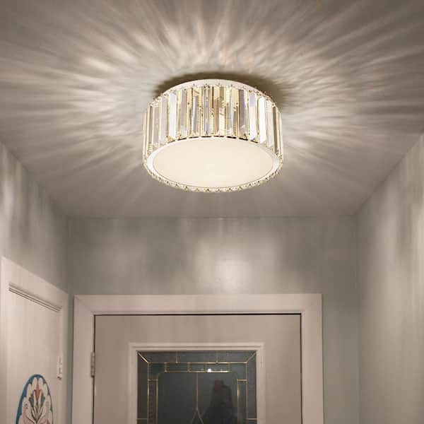 12 in. Modern 5-Light Round Silver Crystal Flush Mount Chandelier Wide