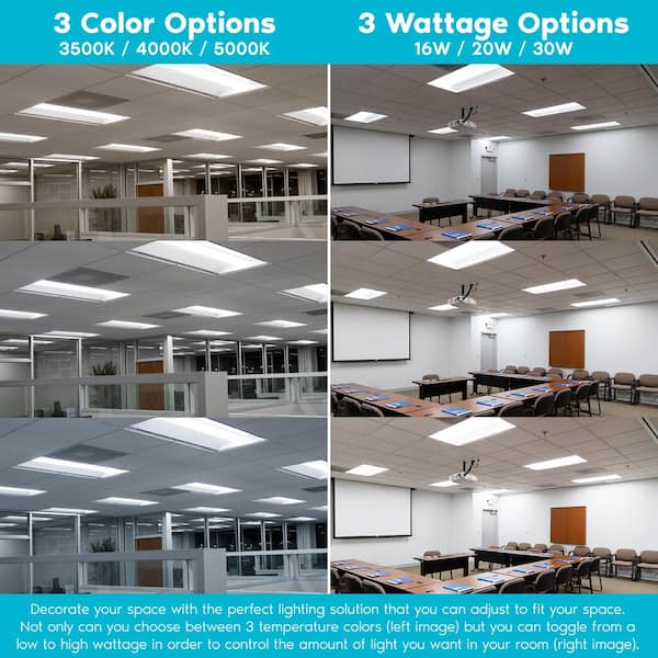 1 ft. x 4 ft. Center Basket LED Troffer Panel Light 2000/2500/3750 Lumens 3500K/4000K/5000K Dimmable Damp Rated (2-Pack)