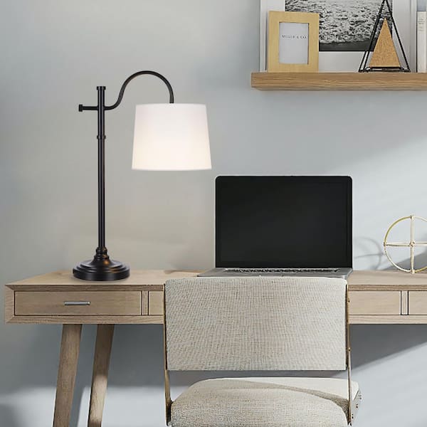 Carver 21 in. Black Downbridge Table Lamp with White Shade