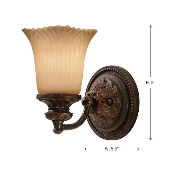 Emma 5.5 in. W x 8 in. H 1-Light Grecian Bronze Sconce with Cream Etched Glass Shade and Vintage Ornate Backplate