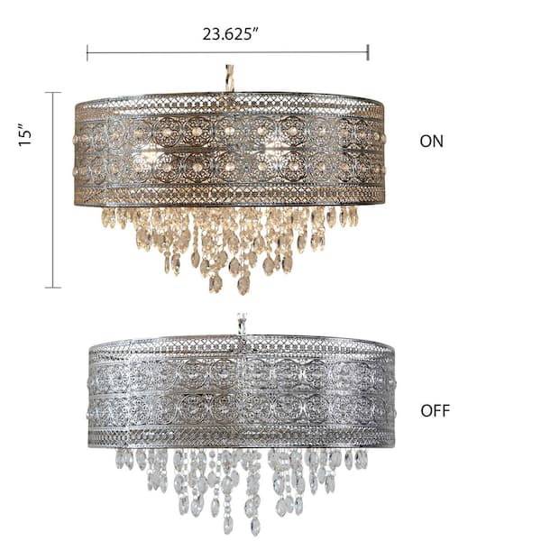 Brielle 3-Light Silver Chandelier with Polished Nickel and Crystal Shade