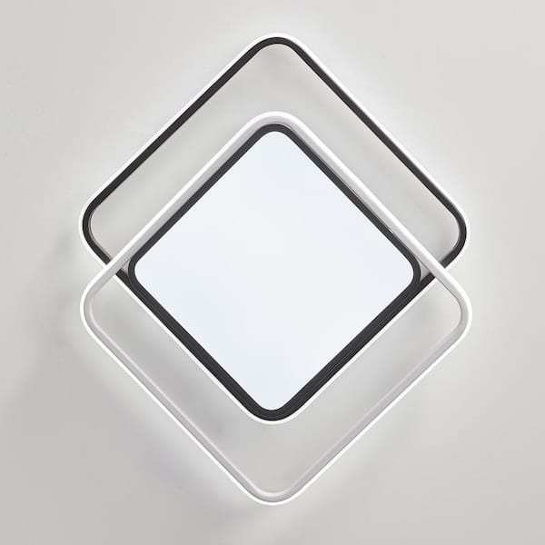 18.9 in. 3-Light Black Unique Statement 20-Watt Square LED Flush Mount