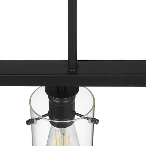 Regan 4-Light Espresso Industrial Linear Chandelier with Glass Shades, Industrial Linear Kitchen Pendant Light