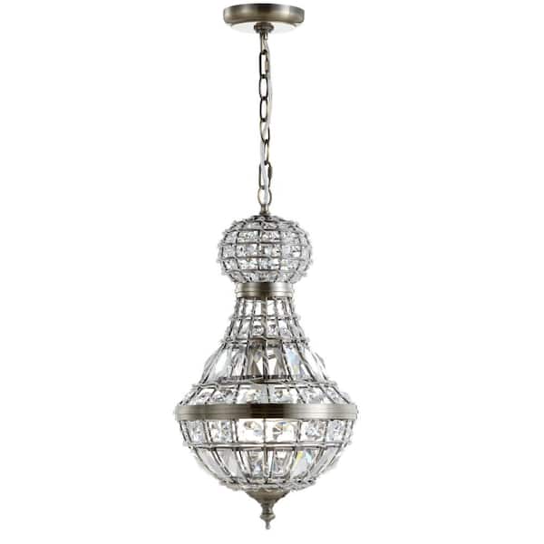 Regina 12 in. 1-Light Antique Brass Crystal/Metal Empire LED Chandelier