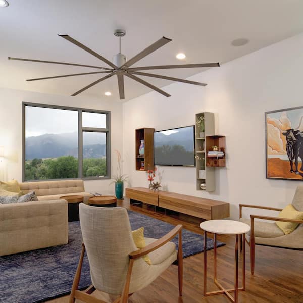 96 in. Indoor Metallic Satin Nickel Industrial Ceiling Fan with Remote Control