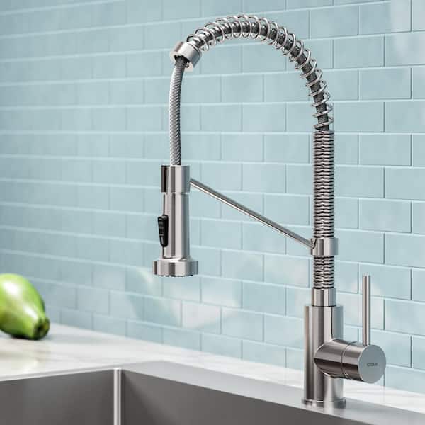 Bolden Single Handle 18-Inch Commercial Kitchen Faucet with Dual Function Pull Down Sprayhead in Stainless Steel Finish