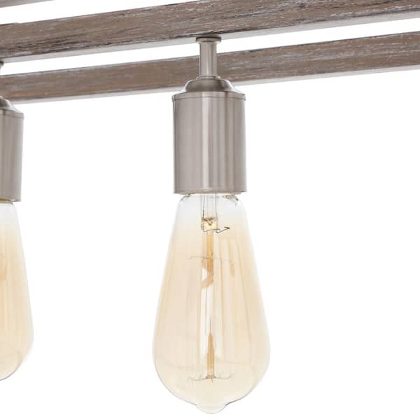 Boswell Quarter 5-Light Brushed Nickel With Weathered Wood Accents Coastal Linear Island Chandelier Bulbs Included