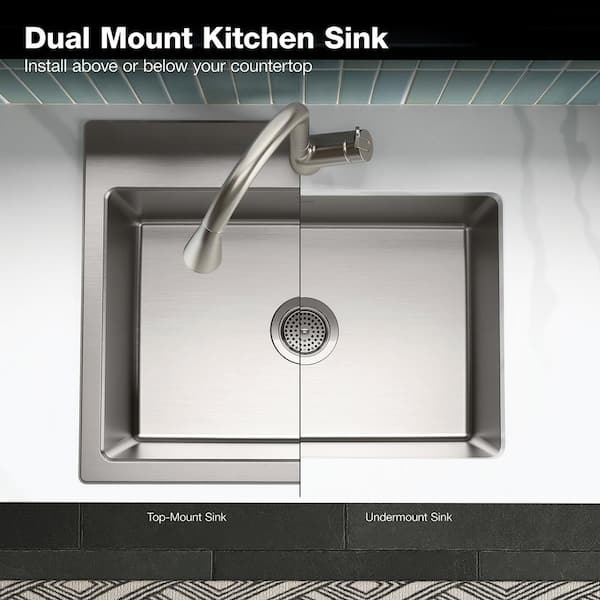 Cursiva Stainless Steel 27 in. Single Bowl Top-Mount/Undermount Kitchen Sink