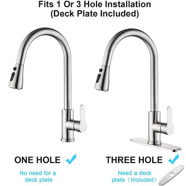 Modern Single-Handle Pull-Down Sprayer Kitchen Faucet with 3 Spray Mode in Stainless Steel