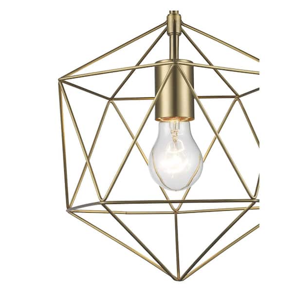 Winfield 9.5 in. 1-Light Gold Semi-Flush Mount Ceiling Light Fixture with Geometric Cage