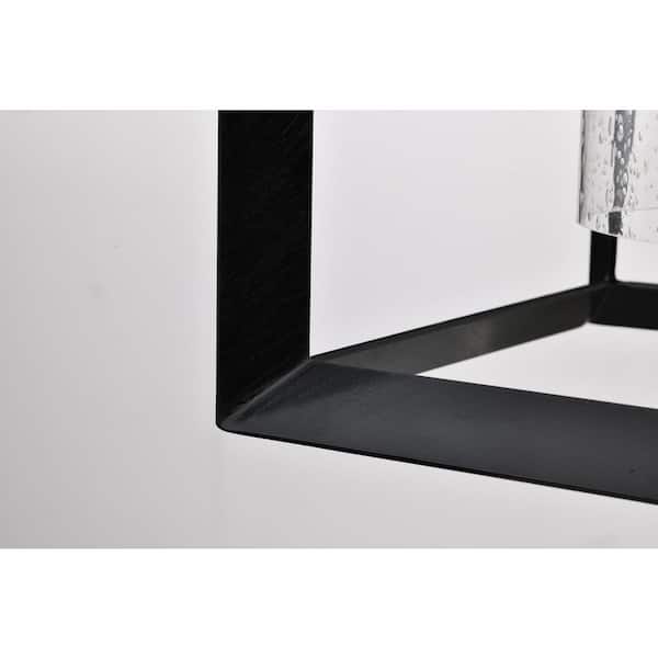 Richard 5-Light Antique Black Rectangular Kitchen Island Chandelier with Seeded Glass Shades