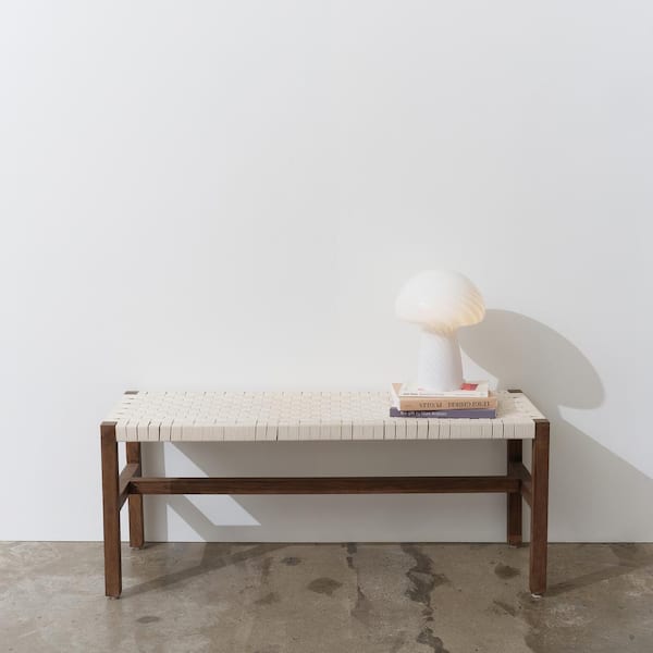 Mushroom 12.75 in. White LED Round Table Lamp with Striped Glass Shade