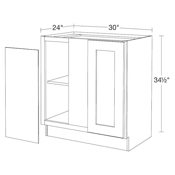 Newport Blue Painted Plywood Shaker Assembled Blind Corner Kitchen Cabinet Sft Cls L 30 in W x 24 in D x 34.5 in H