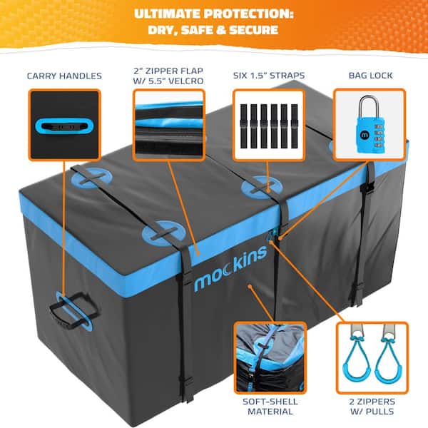 25 Cu.ft. Waterproof Cargo Carrier Bag - 60in.x 31in.x 24in. - Hitch Bag with Lock, Straps and Carry Bag, Blue