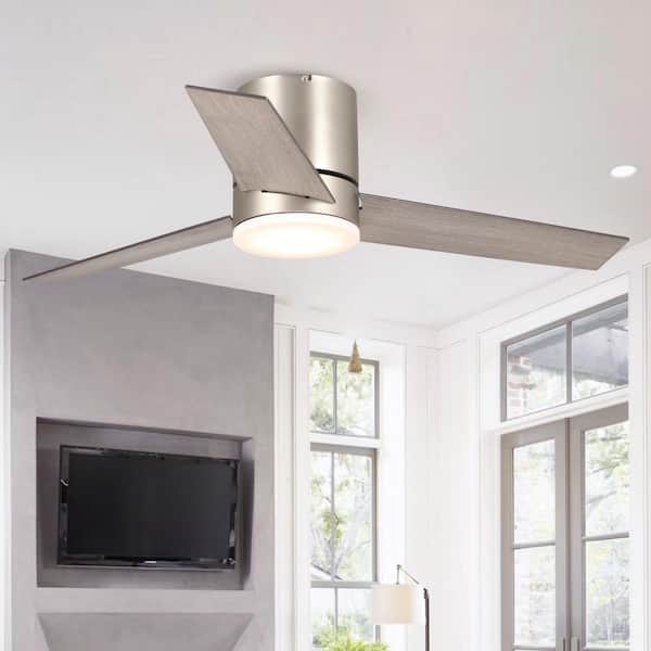 Darosa 48 in. LED Nickel 3-Blade Flush Mount Ceiling Fan with Remote Control and Light