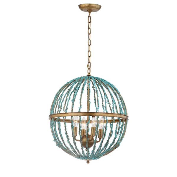 Lalita 4-Light Blue Beaded Cage Chandelier Lighting