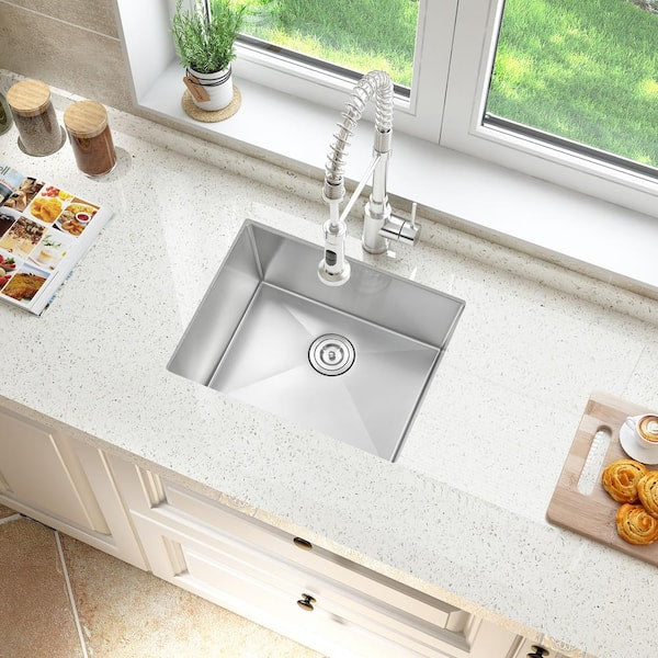 Brushed 20-Gauge Stainless Steel 23 in. Single Bowl Undermount Scratch-Resistant Nano Kitchen Sink with Strainer