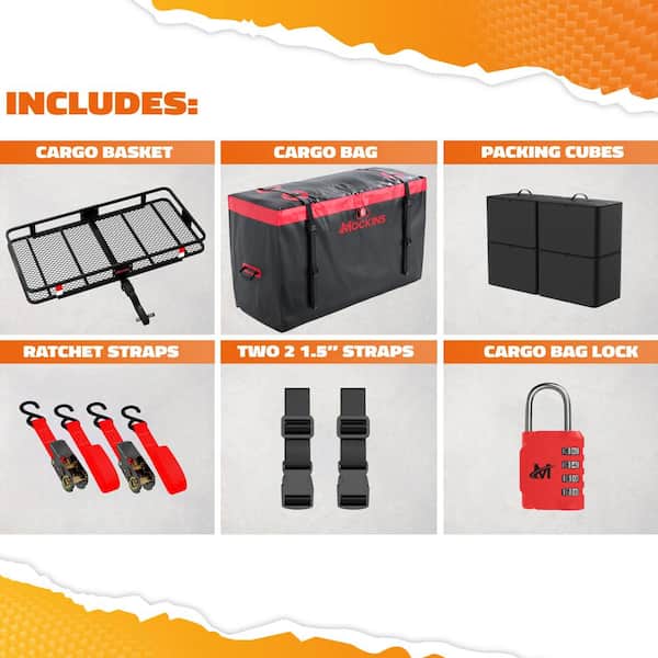 500lb Capacity Rustproof Hitch Mount Cargo Carrier 48inx18inx6in + 15 Cu.ft Waterproof Cargo Bag and Packing Cubes, Red