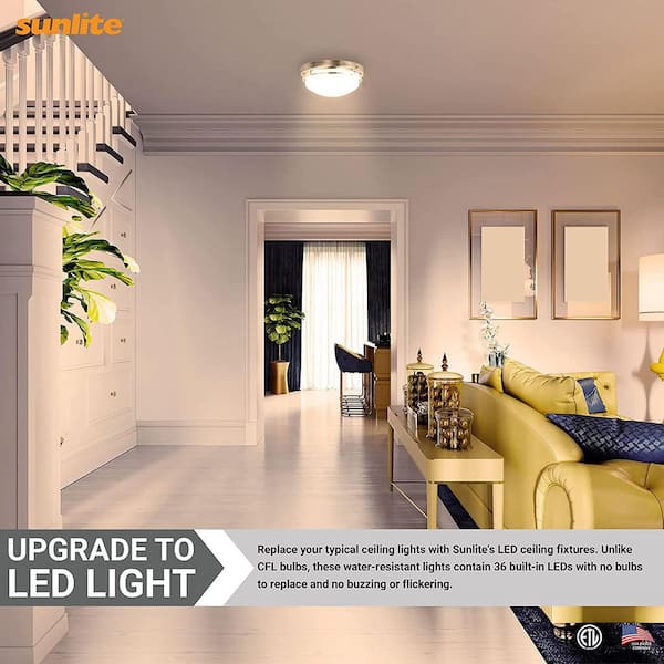 13 in. 1-Light Brushed Nickel Frosted Glass Dome LED Flush Mount, Warm White 3000K