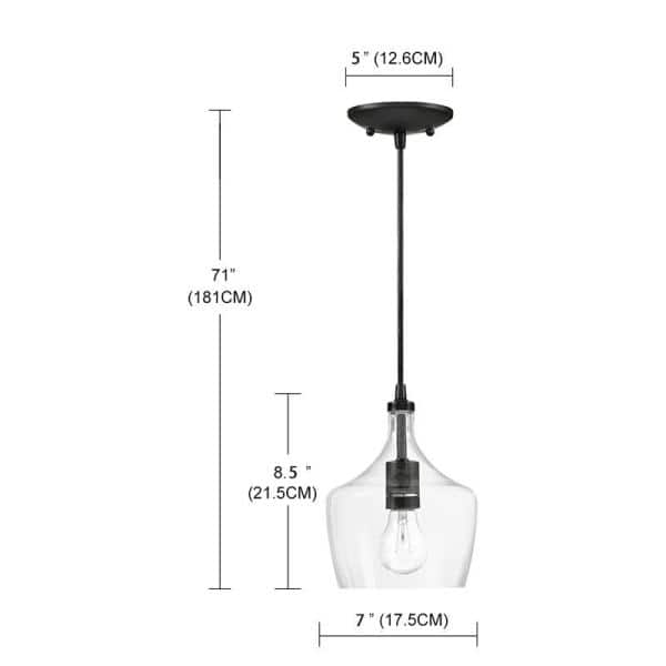 1-Light Kitchen Island Teardrop Clear Glass Pendant with Black