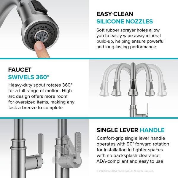 Allyn Transitional Industrial Pull-Down Single Handle Kitchen Faucet in Spot-Free Black Stainless Steel